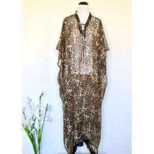 NEW! Sheer Leopard Animal Print Kaftan Swim Cover Up Brown SZ One Size